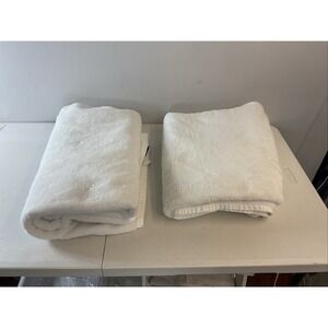 BrookLinen Take It Easy Bath Towels Thick Cotton Set Two  Sz 24x52  White Heavy